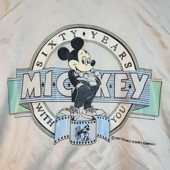 Vintage Disney Chalk Line Jacket Mens XL White Mickey Satin Bomber 60 Years 80s - Picture 6 of 8